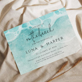 Modern Ocean Tide Watercolor Beach Save the Date 招待状
