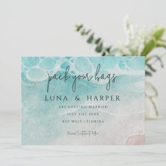 Modern Ocean Tide Watercolor Beach Wedding (スタンド正面)