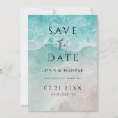Modern Ocean Tide Watercolor Wedding Save the Date (正面)