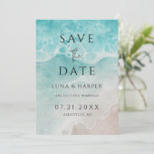 Modern Ocean Tide Watercolor Wedding Save the Date (スタンド正面)