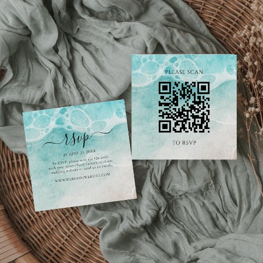 Modern Ocean Tide Wedding QR Code RSVP Card エンクロージャーカード