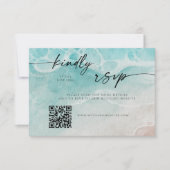 Modern Ocean Tide Wedding QR Code RSVP Card セーブザデート (正面)