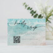 Modern Ocean Tide Wedding QR Code RSVP Card セーブザデート (スタンド正面)