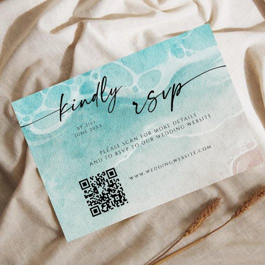 Modern Ocean Tide Wedding QR Code RSVP Card セーブザデート