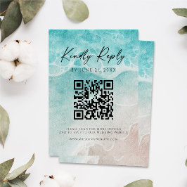 Modern Ocean Tide Wedding QR Code RSVP Card セーブザデート