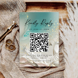 Modern Ocean Tide Wedding QR Code RSVP Card セーブザデート