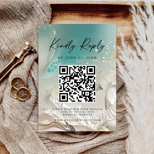Modern Ocean Tide Wedding QR Code RSVP Card セーブザデート