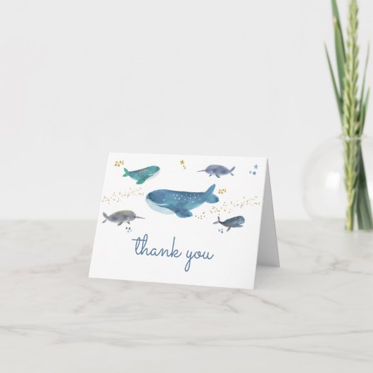Modern Ocean Whale Baby Shower Thank You Card サンキューカード (正面)