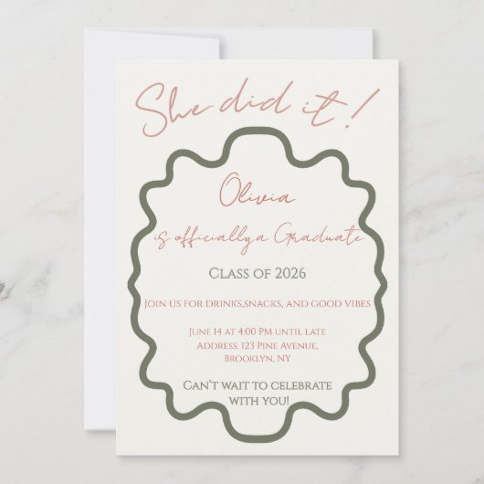 Modern Off-White She Did It Graduation Party  Inv 招待状 (正面)