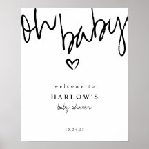 Modern Oh Baby Black and White Baby Shower Welcome