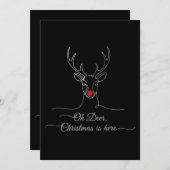 Modern "Oh Deer" Minimalist Christmas Reindeer  招待状 (正面/裏面)