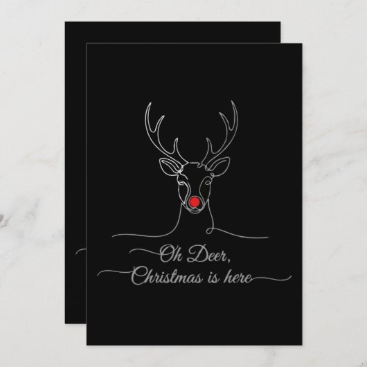 Modern "Oh Deer" Minimalist Christmas Reindeer  招待状 (正面/裏面)
