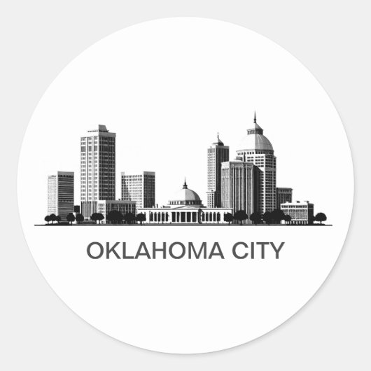 Modern Oklahoma City Stylized Skyline ラウンドシール (正面)