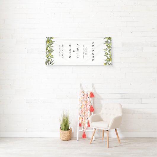 Modern Olive Branch Welcome to our Wedding 横断幕 (インサイチュ)