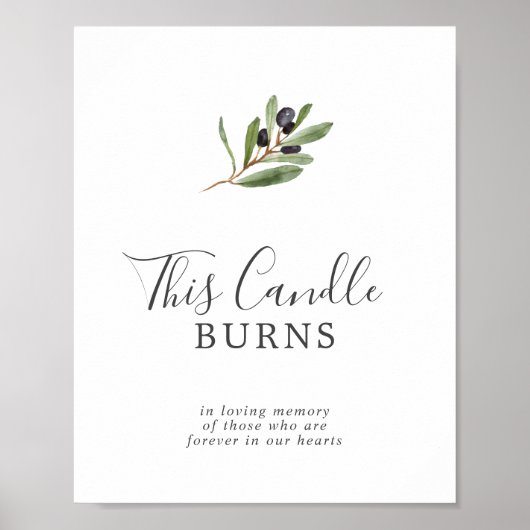 Modern Olive Candle Burns Wedding Memorial Sign ポスター (正面)