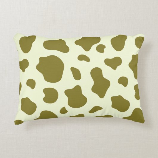 Modern Olive Green Cow Print アクセントクッション (正面)