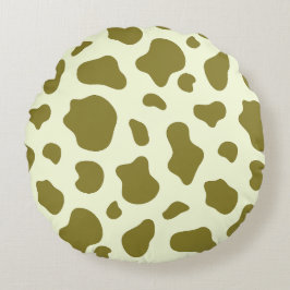 Modern Olive Green Cow Print ラウンドクッション