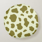 Modern Olive Green Cow Print ラウンドクッション (裏面)