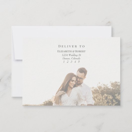 Modern Olive Green Custom Photo Wedding RSVP Card (裏面)