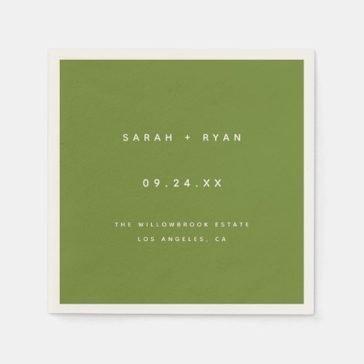 Modern Olive Green Custom Wedding Names スタンダードカクテルナプキン (正面)