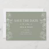 Modern Olive Green French Roses Wedding セーブザデート (正面)