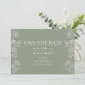 Modern Olive Green French Roses Wedding セーブザデート (スタンド正面)