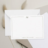 Modern Olive Green Minimalist Elegant Monogram ノートカード