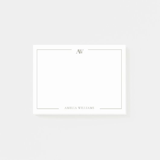 Modern Olive Green Minimalist Elegant Monogram ポストイット (正面)