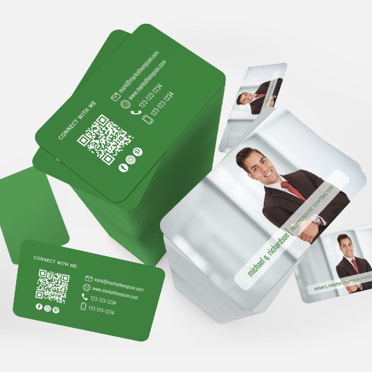 Modern Olive Green QR Code Photo Networking Card 名刺