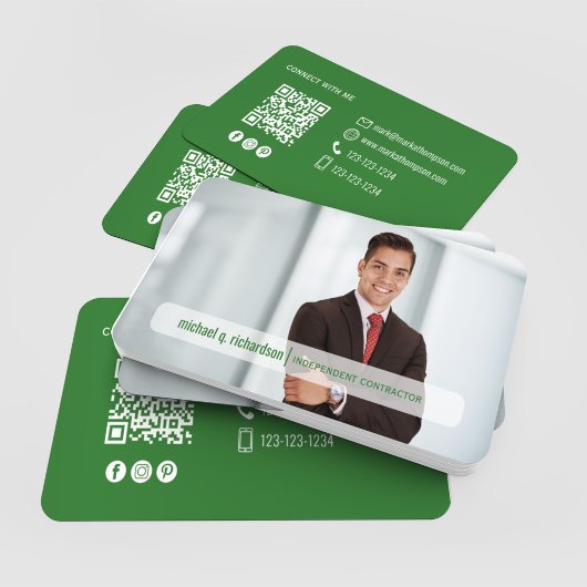 Modern Olive Green QR Code Photo Networking Card 名刺