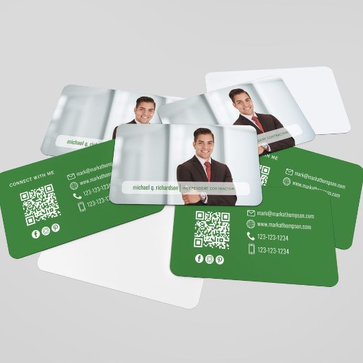 Modern Olive Green QR Code Photo Networking Card 名刺