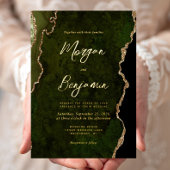 Modern Olive Green Script Wedding 箔招待状
