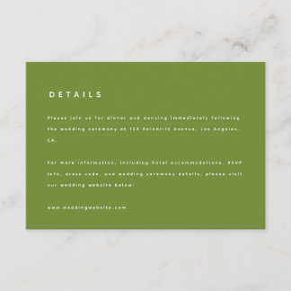 Modern Olive Green Wedding Details & Website エンクロージャーカード