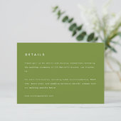 Modern Olive Green Wedding Details & Website エンクロージャーカード (スタンド正面)