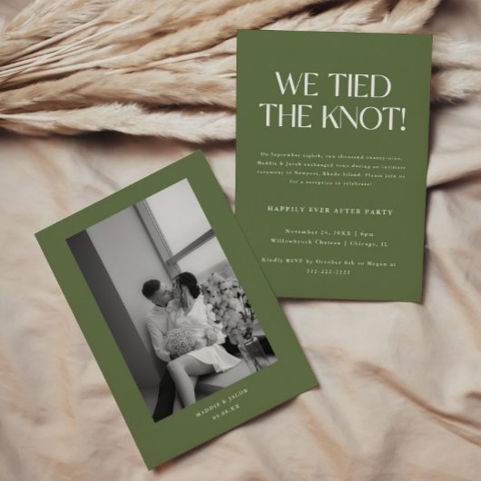 Modern Olive Green Wedding Elopement Reception 招待状