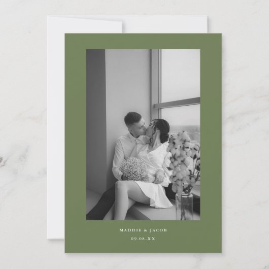 Modern Olive Green Wedding Elopement Reception 招待状 (裏面)
