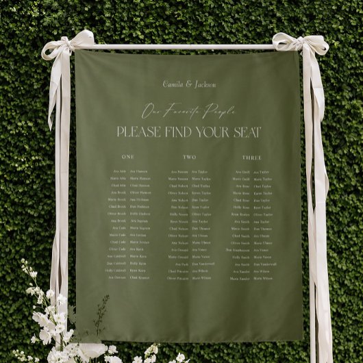 Modern Olive Green Wedding Seating Chart Fabric タペストリー
