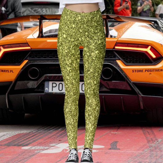 Modern Olive Grey Yellow Glitter Festive Pattern  レギンス