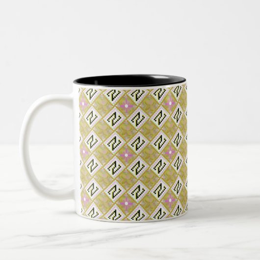 Modern Olive & Magenta Geometric Tribal Pattern ツートーンマグカップ (左)