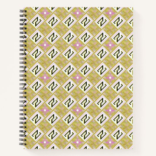 Modern Olive & Magenta Geometric Tribal Pattern ノートブック (正面)