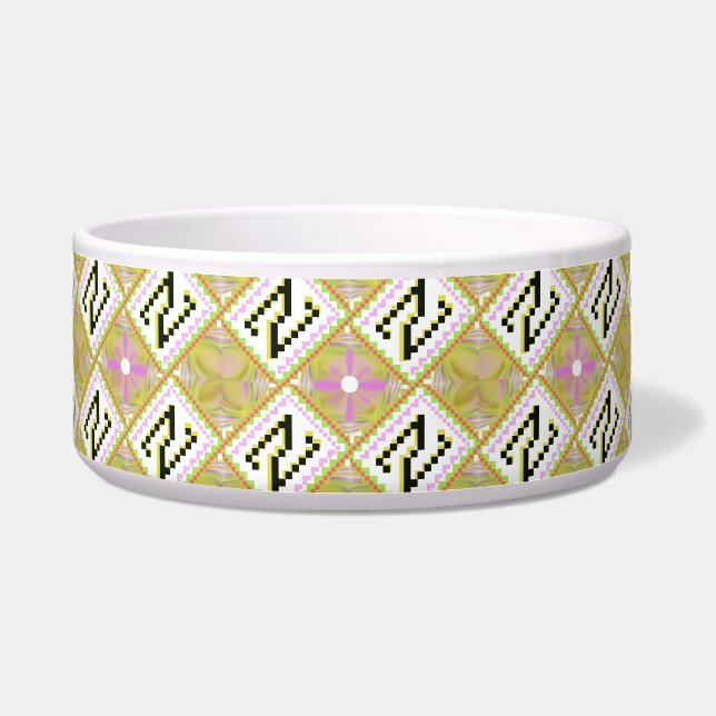 Modern Olive & Magenta Geometric Tribal Pattern ボウル (正面)