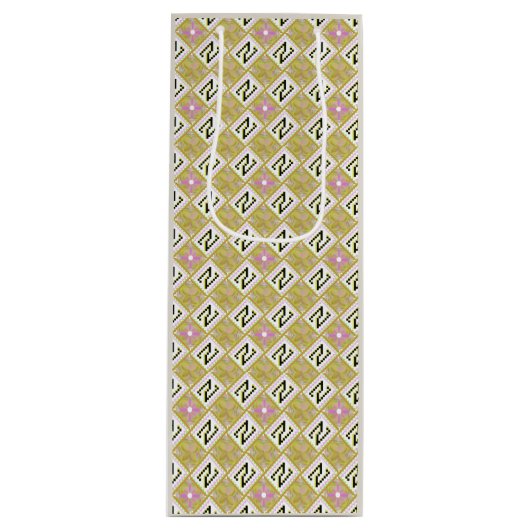 Modern Olive & Magenta Geometric Tribal Pattern ワインギフトバッグ (正面)