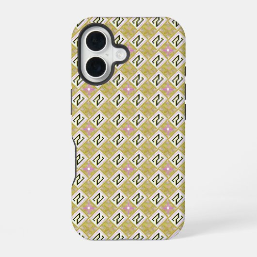 Modern Olive & Magenta Geometric Tribal Pattern iPhone 16ケース (裏面)