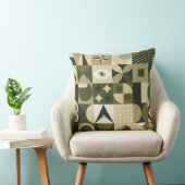 Modern Olive & Sage Geometric Abstract Mosaic Pill クッション (椅子)
