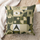Modern Olive & Sage Geometric Abstract Mosaic Pill クッション (ブランケット)
