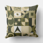 Modern Olive & Sage Geometric Abstract Mosaic Pill クッション (裏面)