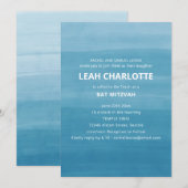 Modern Ombre Gradient Ocean Teal Blue Bat Mitzvah 招待状 (正面/裏面)