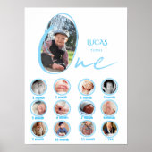 Modern One Year Milestone Baby Boy Photo Collage  ポスター (正面)