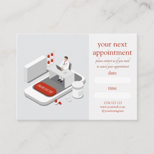 Modern Online Doctor Appointment Reminder Card 名刺 (正面)