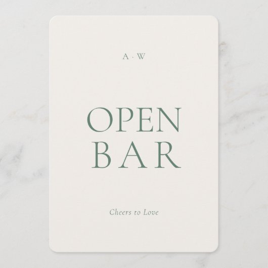 Modern Open Bar Wedding Sign 招待状 (正面)